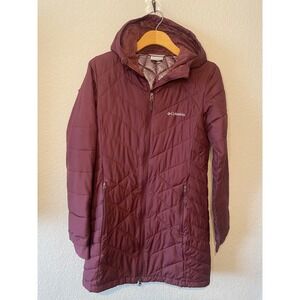 Columbia Omni-Heat Hooded Puffer Jacket Quilted Insulated Burgundy Small